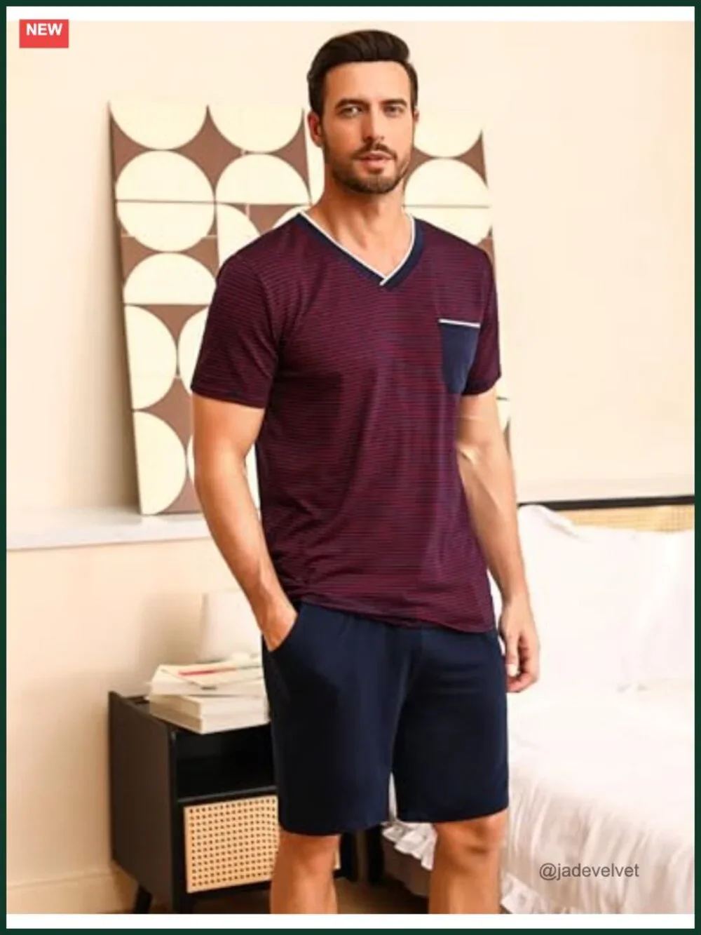 Men's Cotton Pajama Set with Pockets 2 Piece Short Sleeve Sleepwear Lounge Set